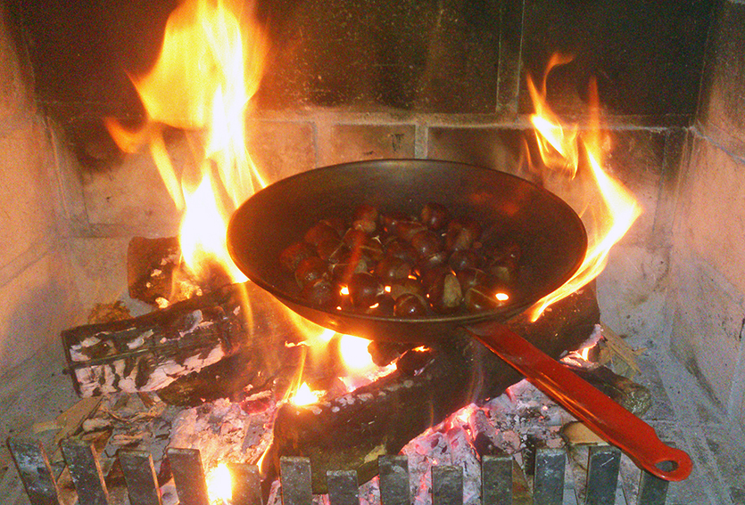 Chataignes au feu de bois